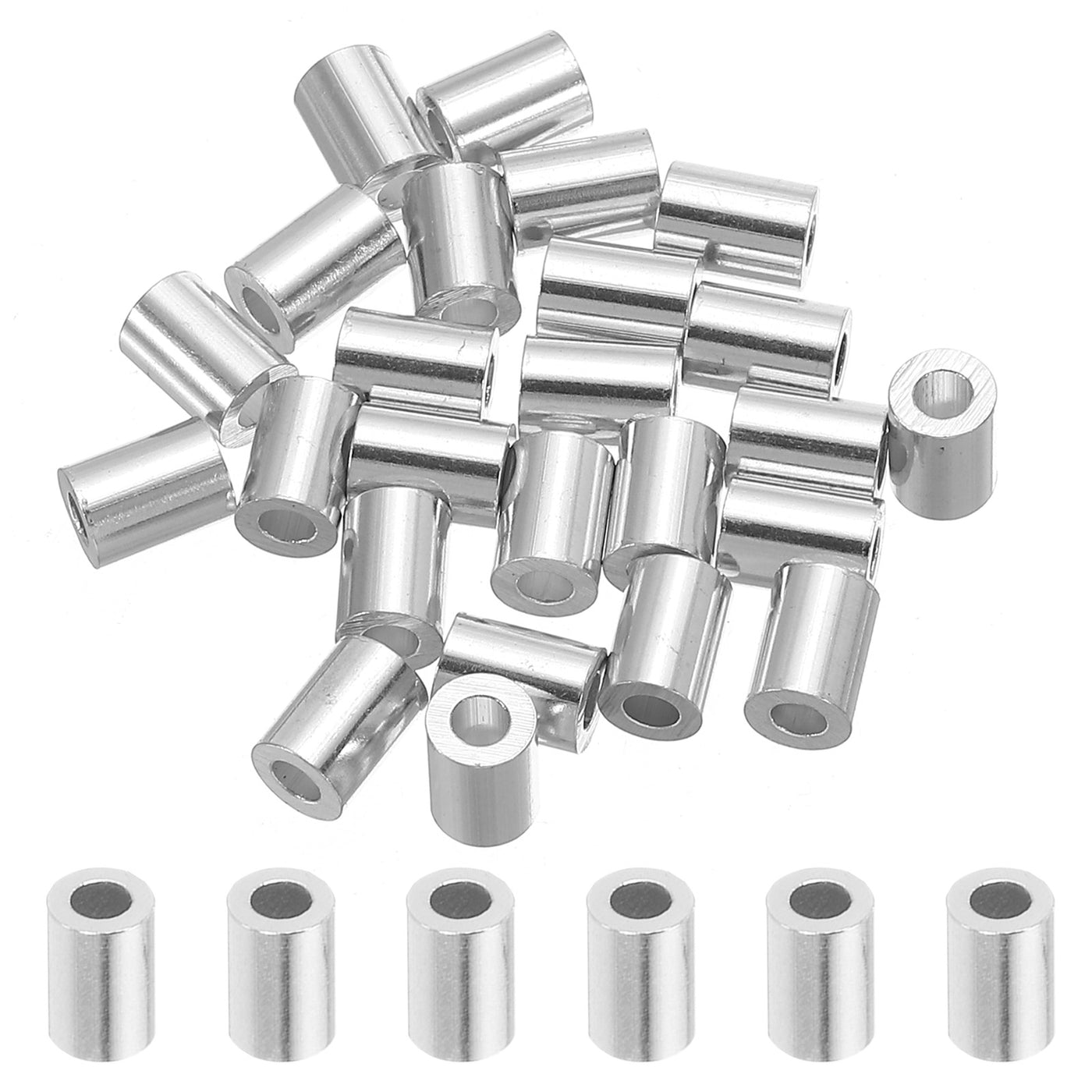 uxcell Uxcell 5/64" 2mm Aluminum Crimping Loop Sleeve Single Round Ferrule, Silver 25pcs