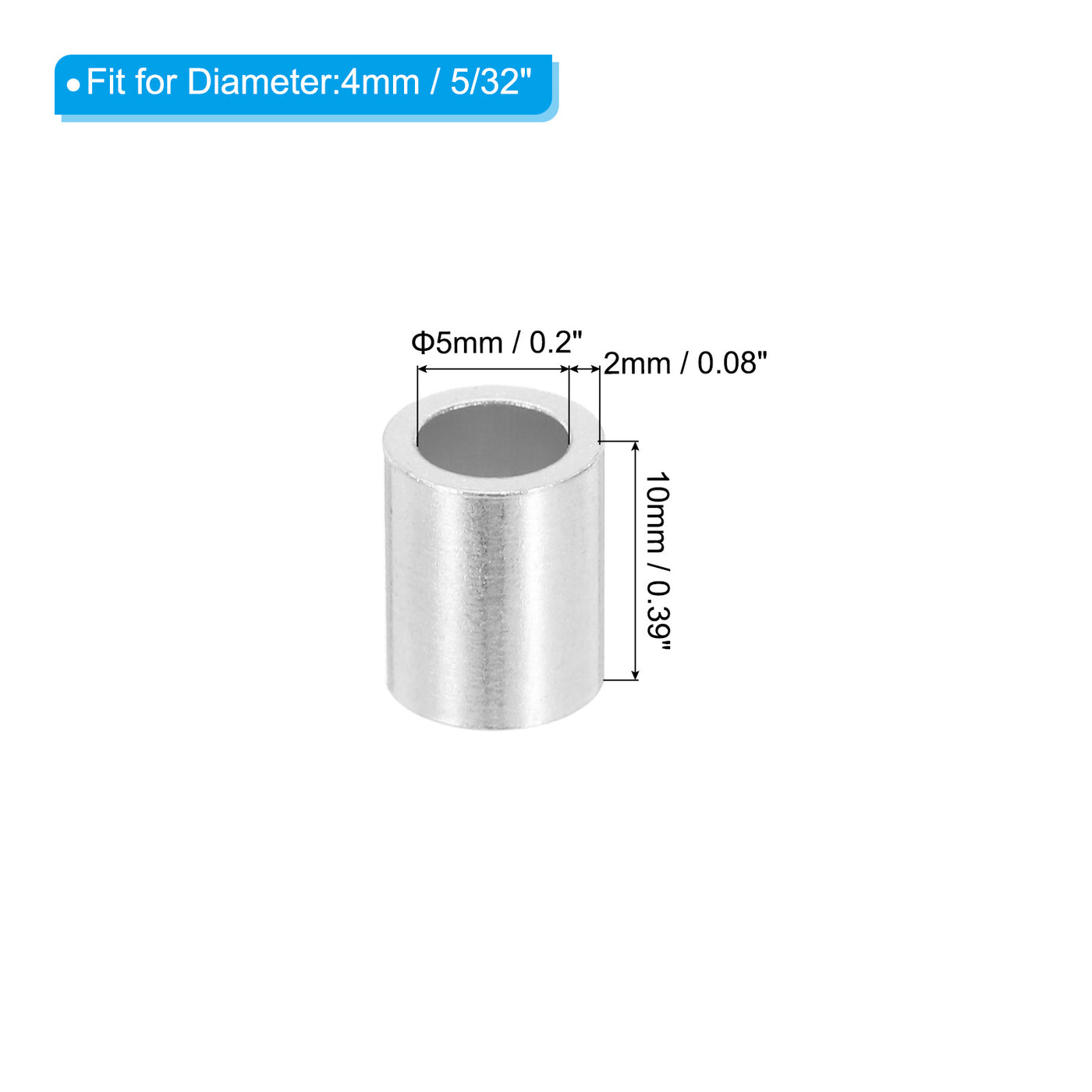 uxcell Uxcell 5/32" 4mm Aluminum Crimping Loop Sleeve Single Round Ferrule, Silver 25pcs