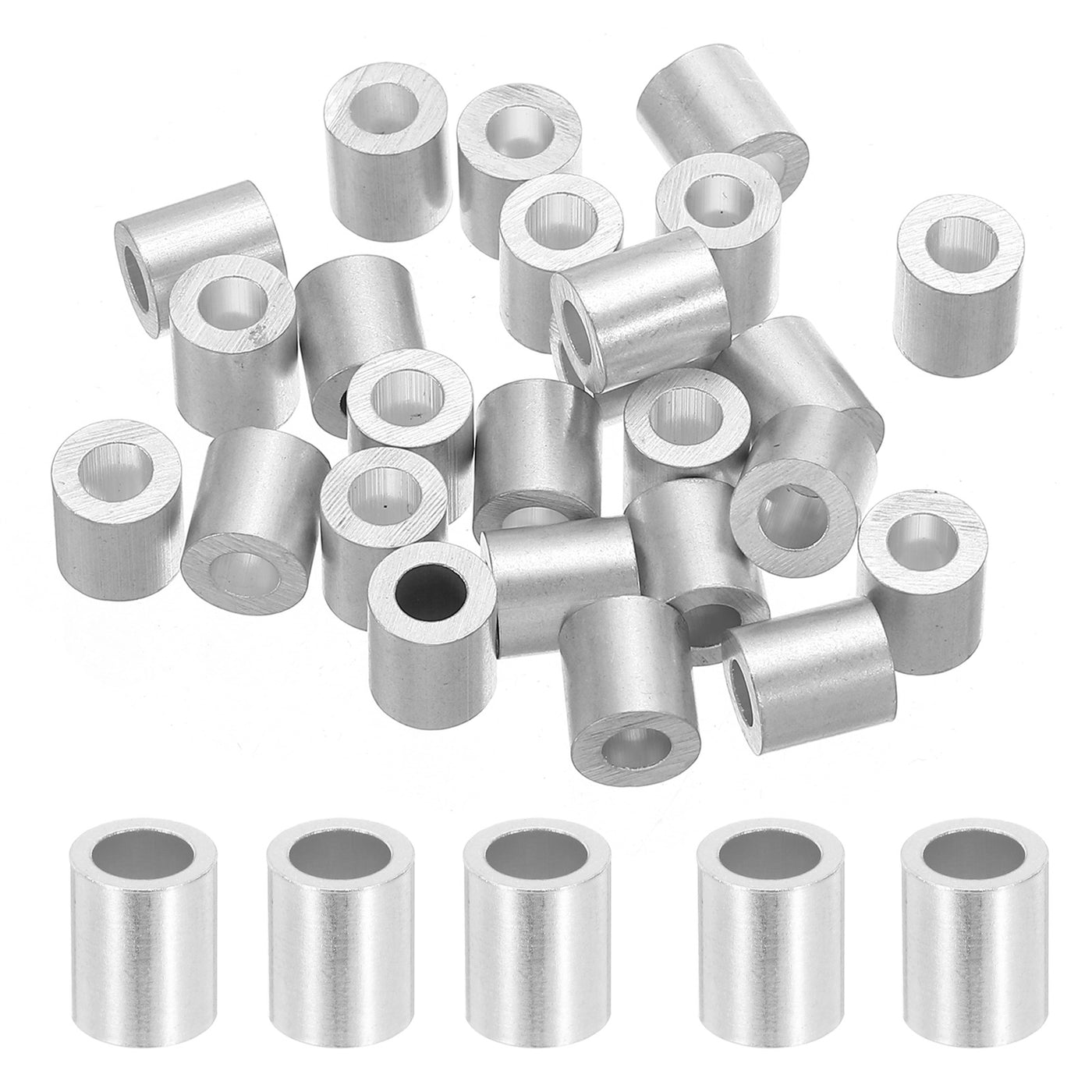 uxcell Uxcell 5/32" 4mm Aluminum Crimping Loop Sleeve Single Round Ferrule, Silver 25pcs