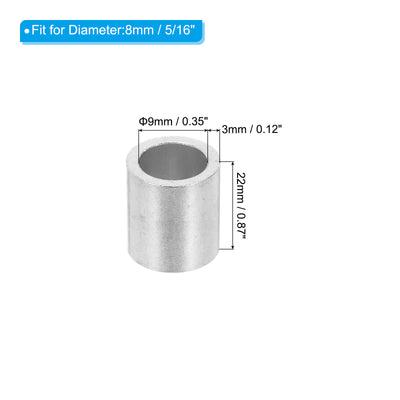 Harfington Uxcell 5/16" 8mm Aluminum Crimping Loop Sleeve Single Round Ferrule,Silver 25pcs