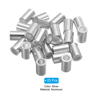 Harfington Uxcell 5/16" 8mm Aluminum Crimping Loop Sleeve Single Round Ferrule,Silver 25pcs