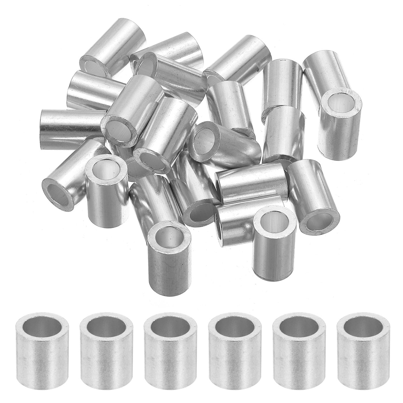 uxcell Uxcell 5/16" 8mm Aluminum Crimping Loop Sleeve Single Round Ferrule,Silver 25pcs