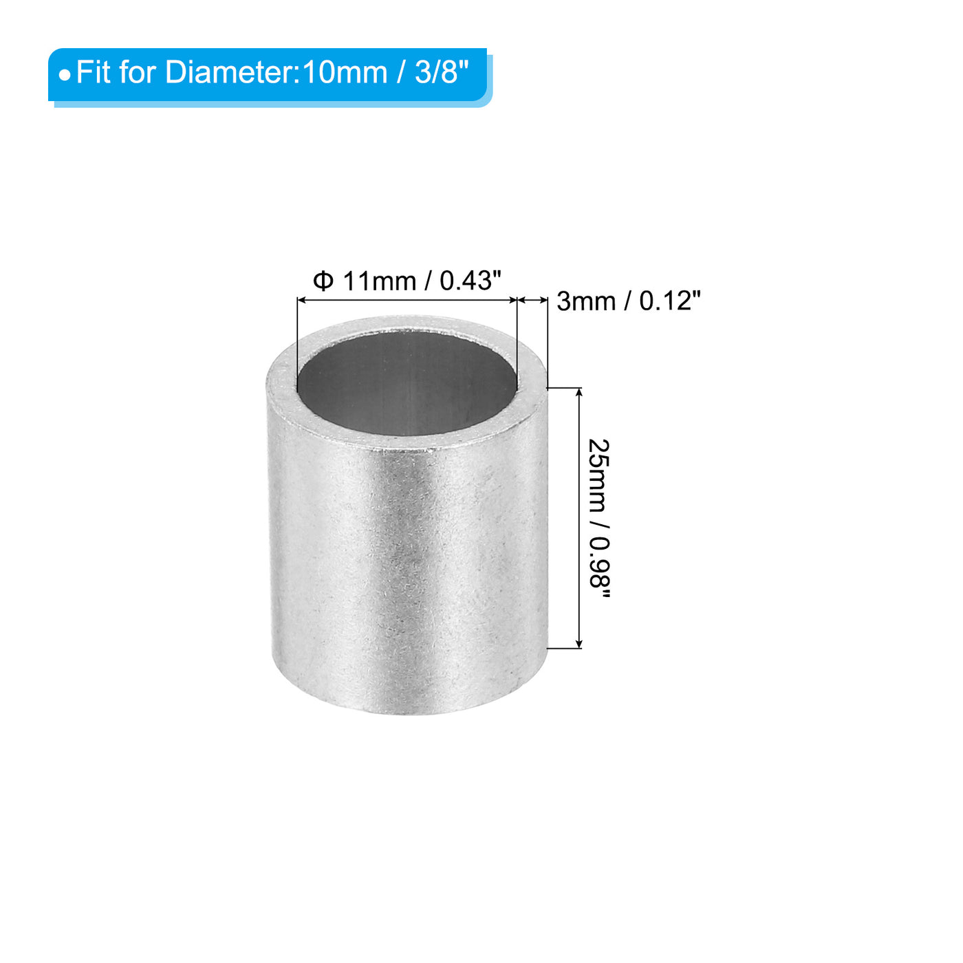 uxcell Uxcell 3/8" 10mm Aluminum Crimping Loop Sleeve Single Round Ferrule,Silver 25pcs