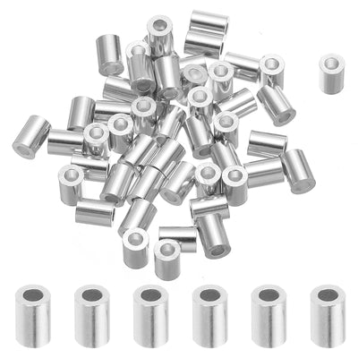 uxcell Uxcell 5/64" 2mm Aluminum Crimping Loop Sleeve Single Round Ferrule, Silver 50pcs