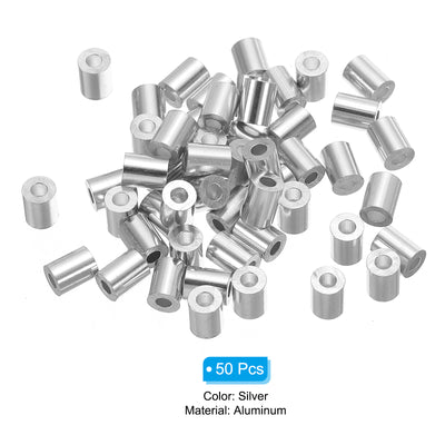 Harfington Uxcell 1/10" 2.5mm Aluminum Crimping Loop Sleeve Single Round Ferrule, Silver 50pcs