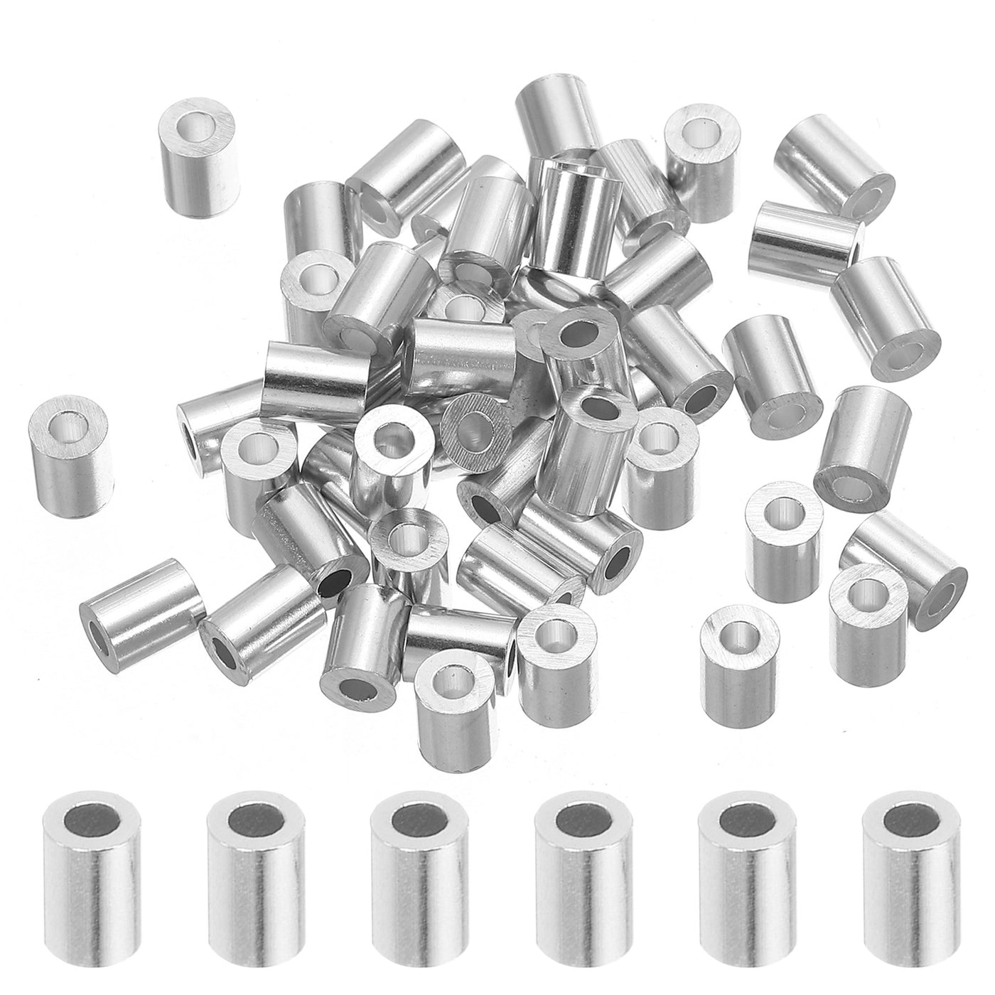 uxcell Uxcell 1/10" 2.5mm Aluminum Crimping Loop Sleeve Single Round Ferrule, Silver 50pcs