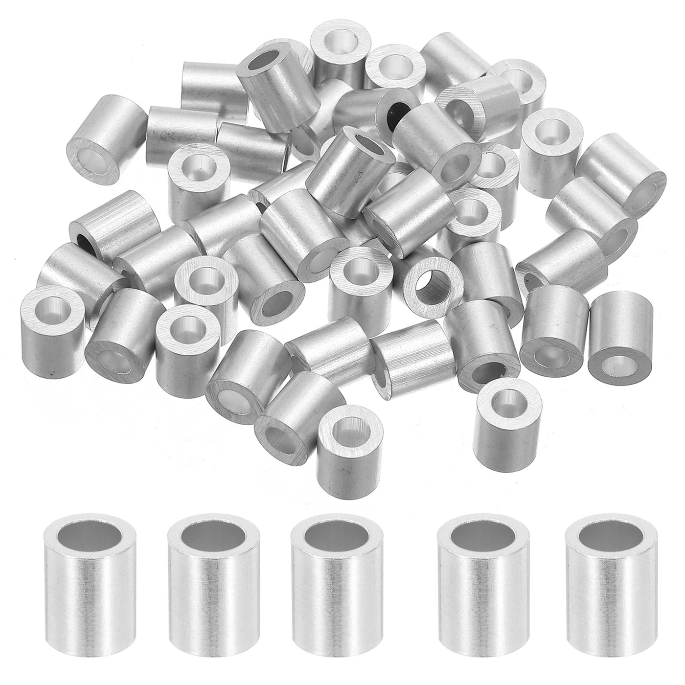 uxcell Uxcell 5/32" 4mm Aluminum Crimping Loop Sleeve Single Round Ferrule,Silver 50pcs