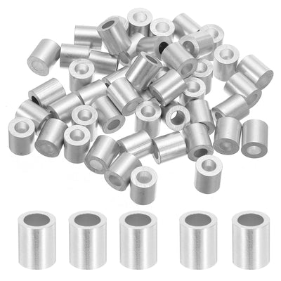 Harfington Uxcell 5/32" 4mm Aluminum Crimping Loop Sleeve Single Round Ferrule,Silver 50pcs