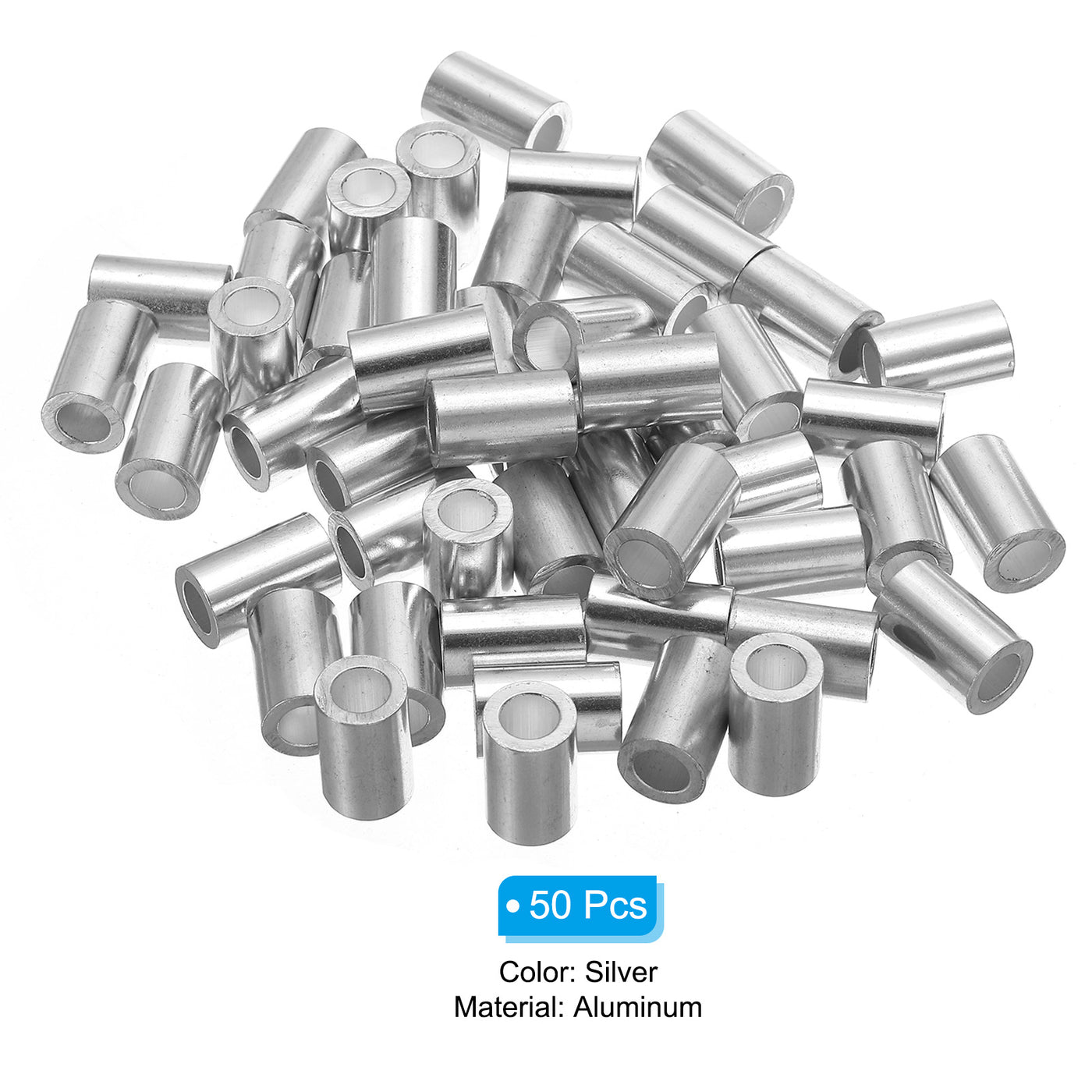 uxcell Uxcell 5/16" 8mm Aluminum Crimping Loop Sleeve Single Round Ferrule,Silver 50pcs