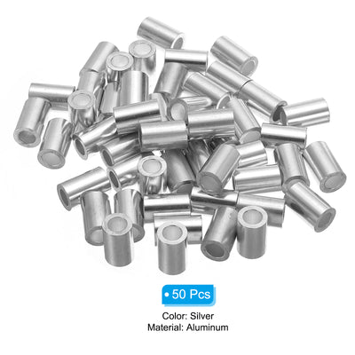 Harfington Uxcell 5/16" 8mm Aluminum Crimping Loop Sleeve Single Round Ferrule,Silver 50pcs