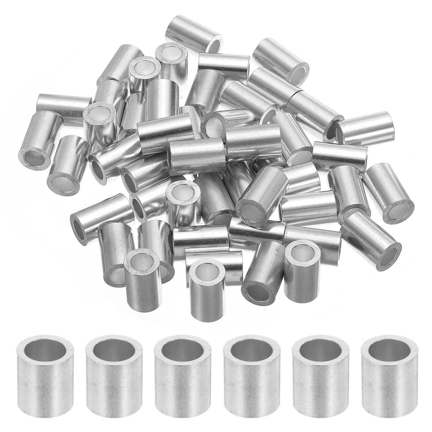 uxcell Uxcell 5/16" 8mm Aluminum Crimping Loop Sleeve Single Round Ferrule,Silver 50pcs