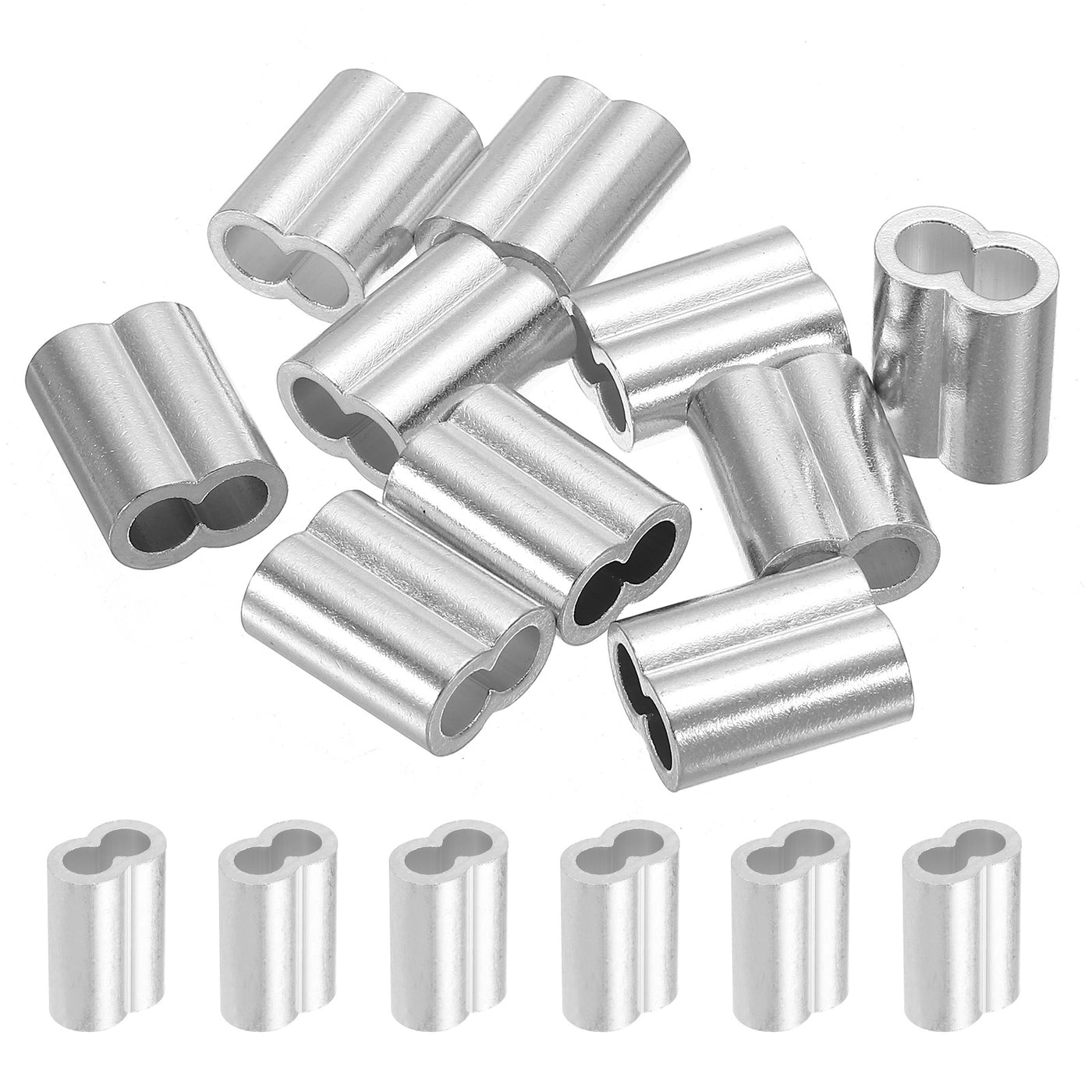 uxcell Uxcell 15/64" 6mm Aluminum Crimping Loop Sleeve Double Ferrule, Silver 10pcs