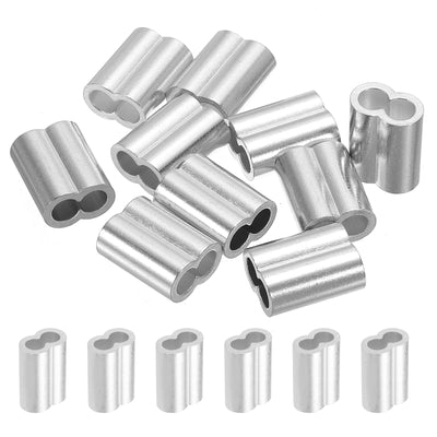 Harfington Uxcell 15/64" 6mm Aluminum Crimping Loop Sleeve Double Ferrule, Silver 10pcs