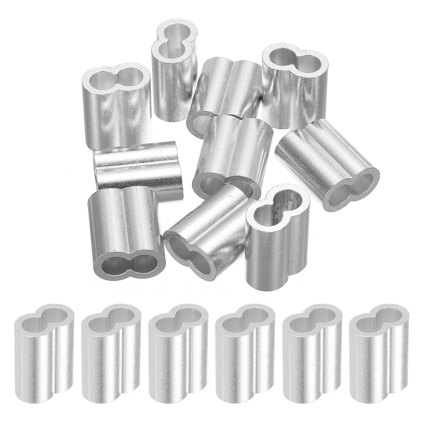 uxcell Uxcell 5/16" 8mm Aluminum Crimping Loop Sleeve Double Ferrule, Silver 10pcs