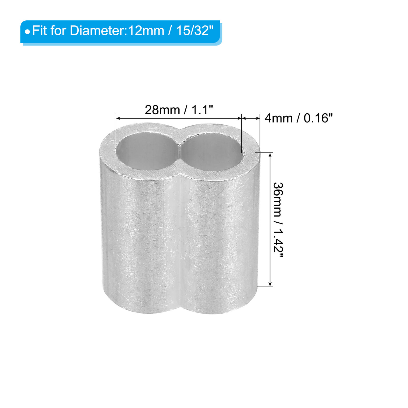 uxcell Uxcell 15/32" 12mm Aluminum Crimping Loop Sleeve Double Ferrule, Silver 10pcs