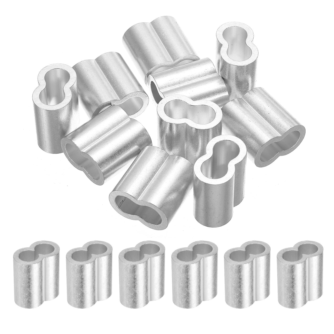 uxcell Uxcell 15/32" 12mm Aluminum Crimping Loop Sleeve Double Ferrule, Silver 10pcs