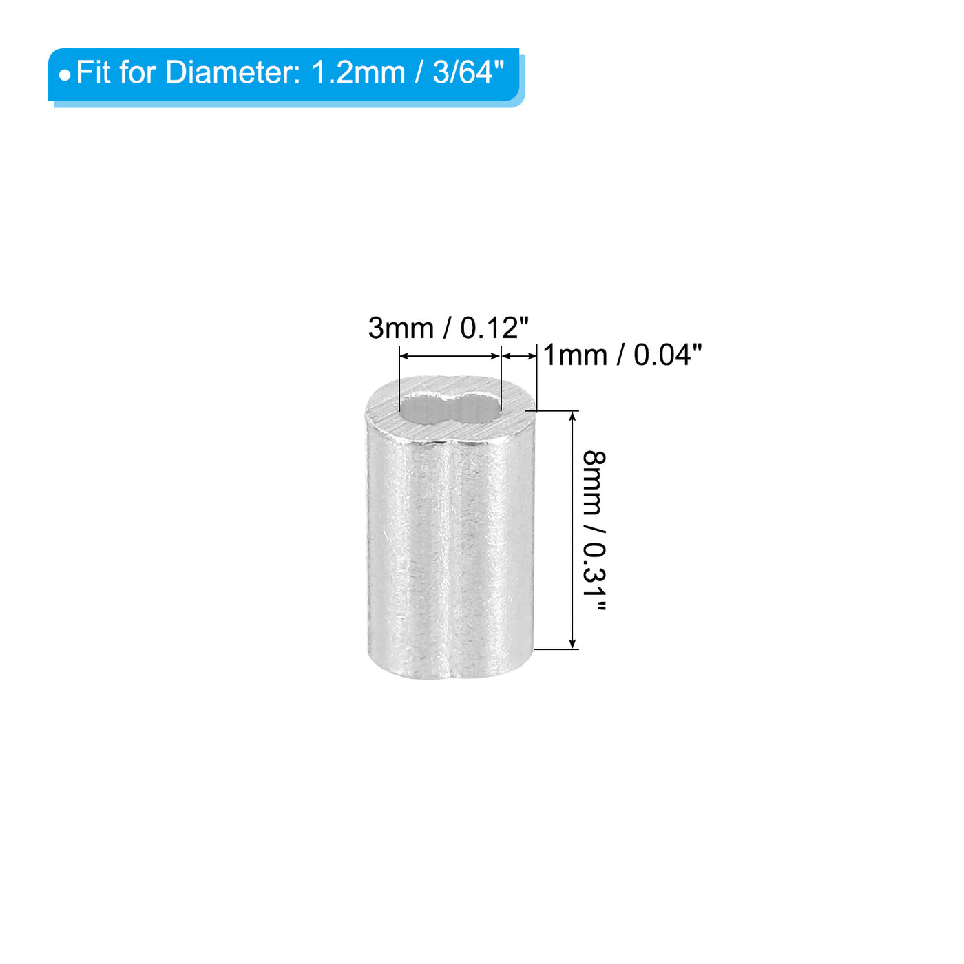 uxcell Uxcell 3/64" 1.2mm Aluminum Crimping Loop Sleeve Double Ferrule, Silver 120pcs