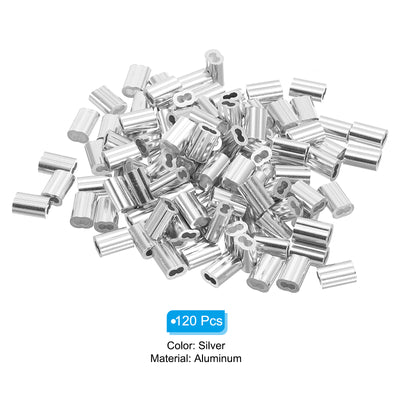 Harfington Uxcell 3/64" 1.2mm Aluminum Crimping Loop Sleeve Double Ferrule, Silver 120pcs