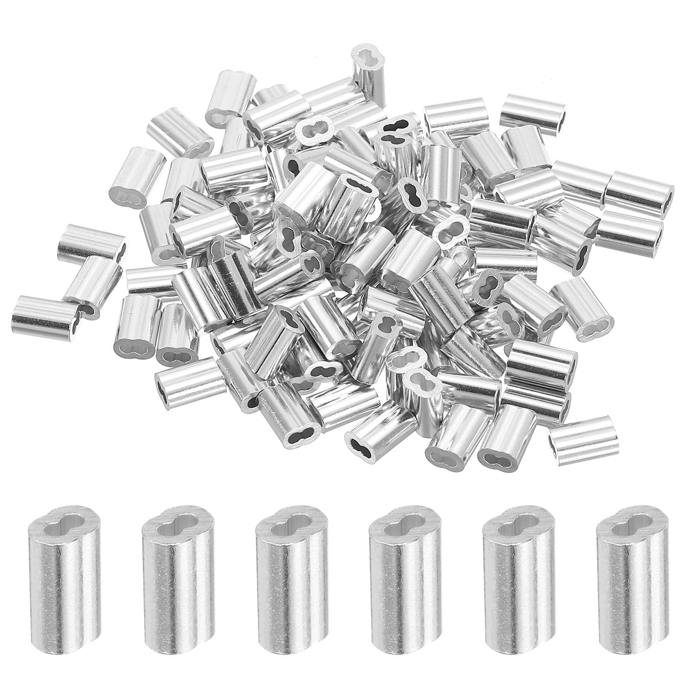 uxcell Uxcell 3/64" 1.2mm Aluminum Crimping Loop Sleeve Double Ferrule, Silver 120pcs