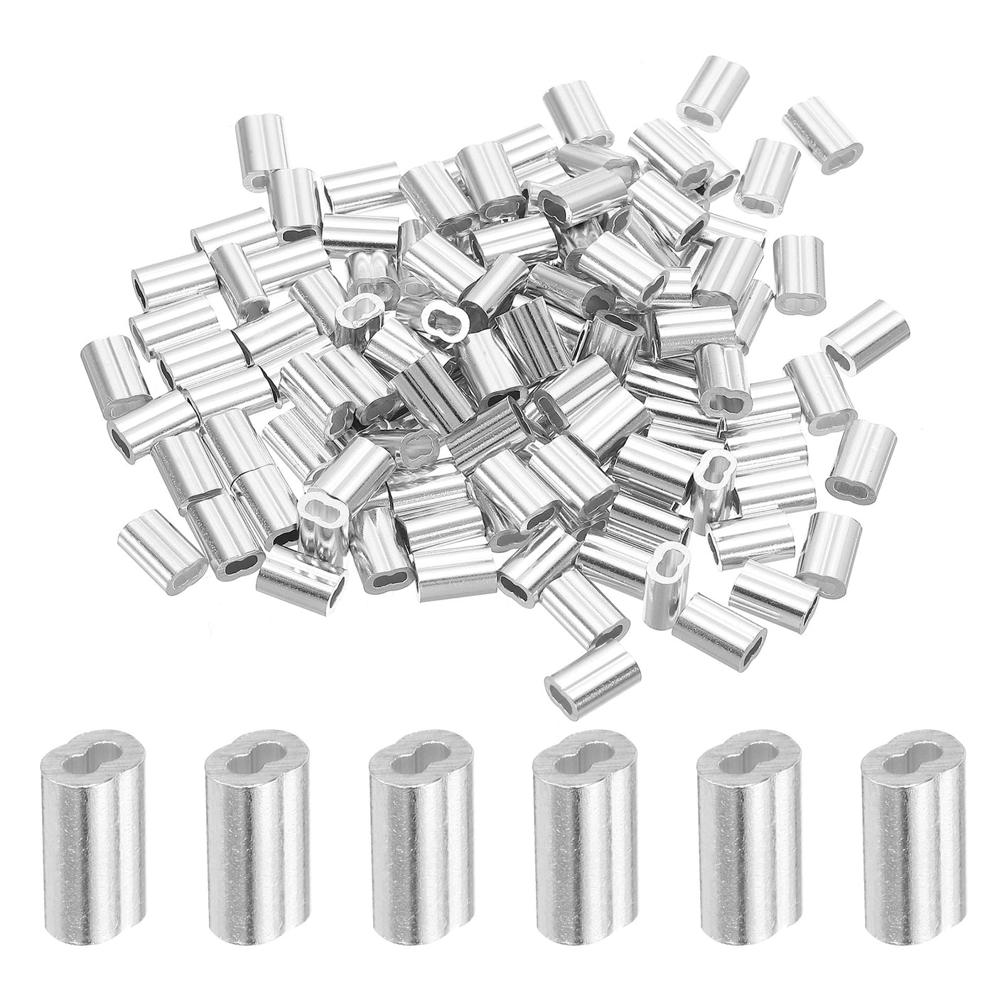 uxcell Uxcell 1/16" 1.5mm Aluminum Crimping Loop Sleeve Double Ferrule, Silver 120pcs