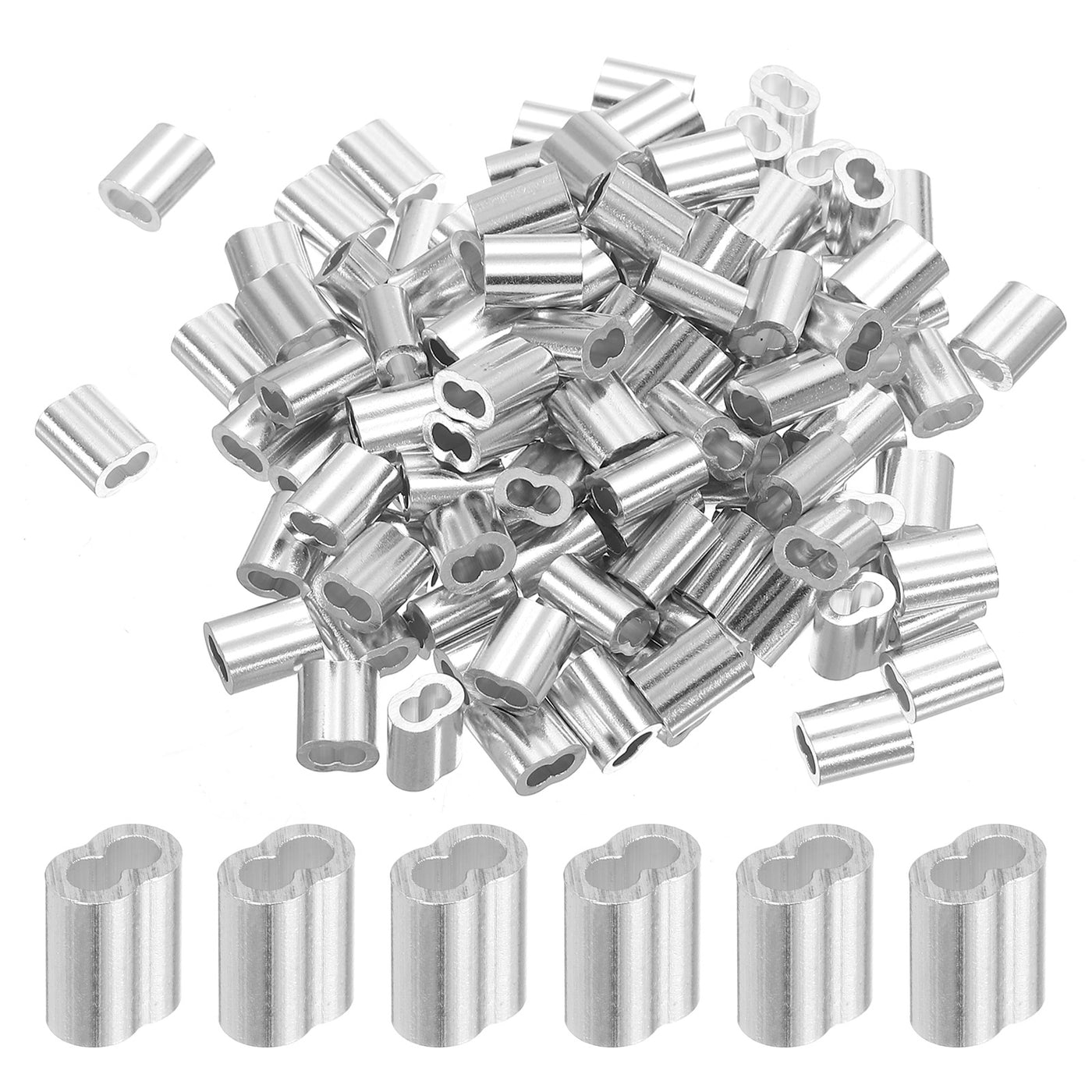 uxcell Uxcell 5/64" 2mm Aluminum Crimping Loop Sleeve Double Ferrule, Silver 120pcs