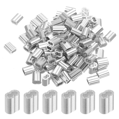 Harfington Uxcell 5/64" 2mm Aluminum Crimping Loop Sleeve Double Ferrule, Silver 120pcs