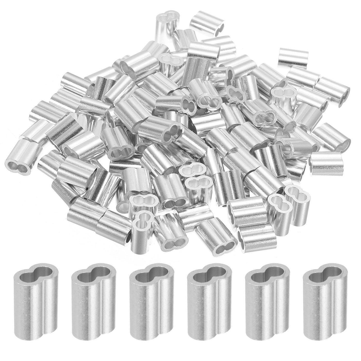 uxcell Uxcell 3/16" 5mm Aluminum Crimping Loop Sleeve Double Ferrule, Silver 120pcs