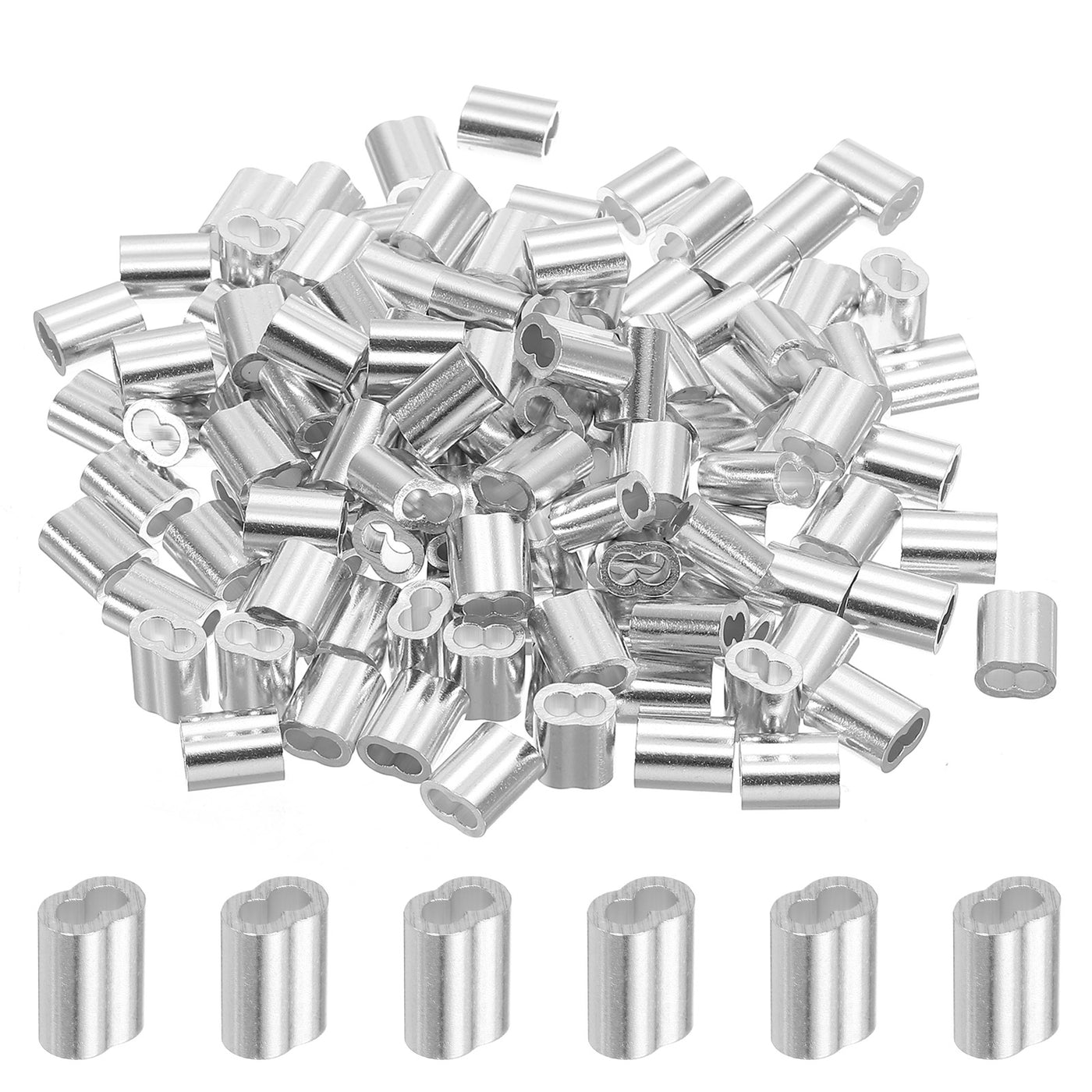 uxcell Uxcell 1/8" 3mm Aluminum Crimping Loop Sleeve Double Ferrule, Silver 120pcs