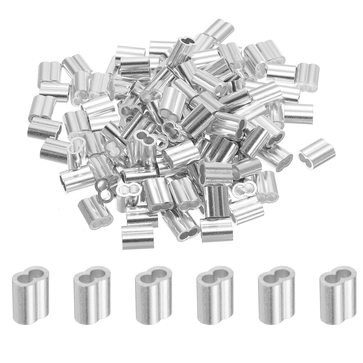 uxcell Uxcell 5/32" 4mm Aluminum Crimping Loop Sleeve Double Ferrule, Silver 120pcs