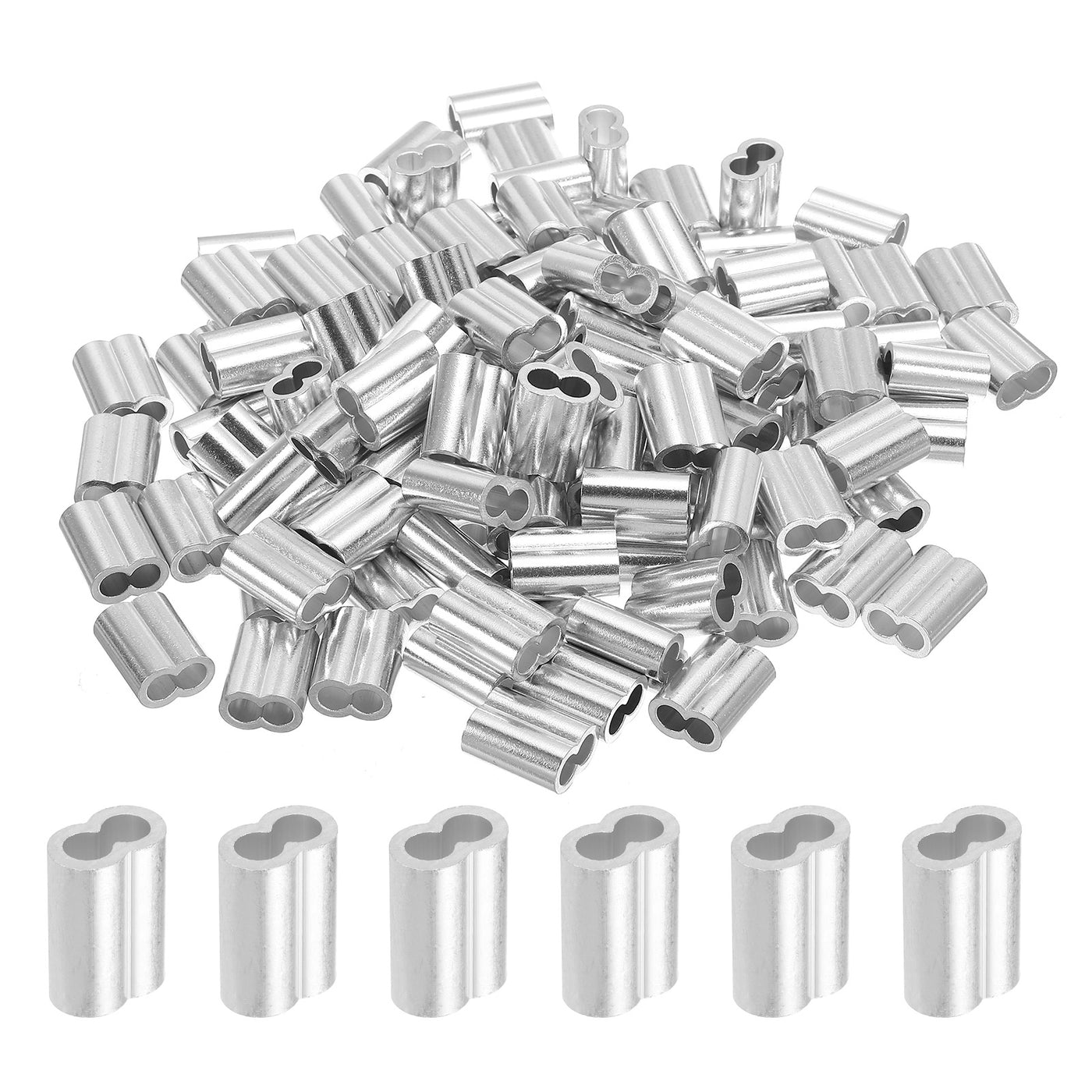 uxcell Uxcell 15/64" 6mm Aluminum Crimping Loop Sleeve Double Ferrule, Silver 120pcs