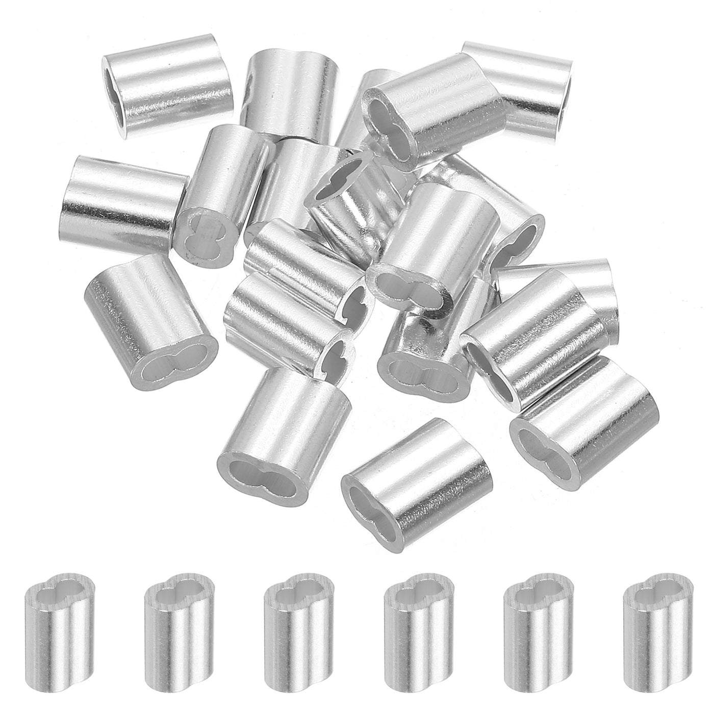 uxcell Uxcell 1/8" 3mm Aluminum Crimping Loop Sleeve Double Ferrule, Silver 20pcs