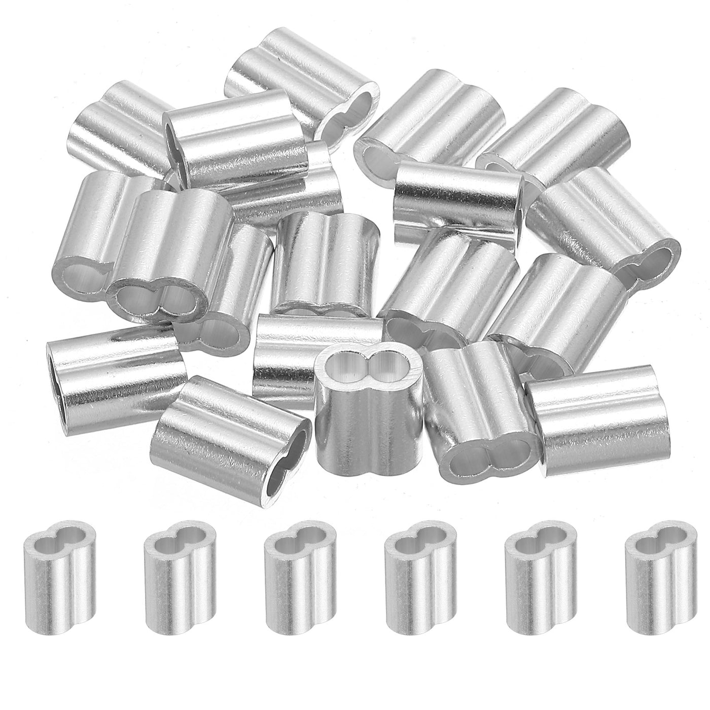 uxcell Uxcell 5/32" 4mm Aluminum Crimping Loop Sleeve Double Ferrule, Silver 20pcs