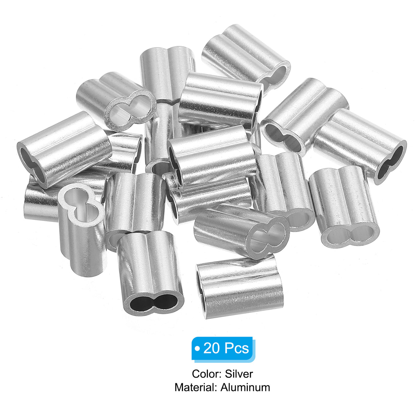 uxcell Uxcell 15/64" 6mm Aluminum Crimping Loop Sleeve Double Ferrule, Silver 20pcs