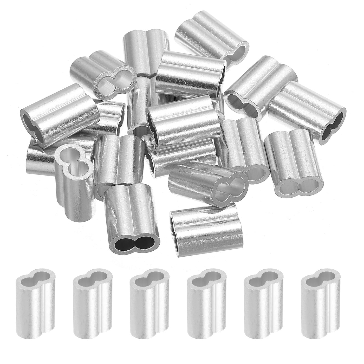 uxcell Uxcell 15/64" 6mm Aluminum Crimping Loop Sleeve Double Ferrule, Silver 20pcs