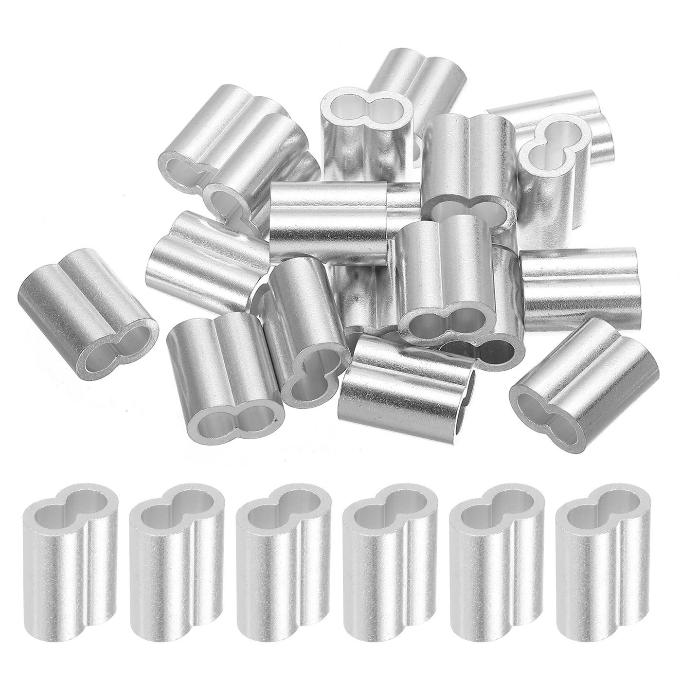 uxcell Uxcell 5/16" 8mm Aluminum Crimping Loop Sleeve Double Ferrule, Silver 20pcs