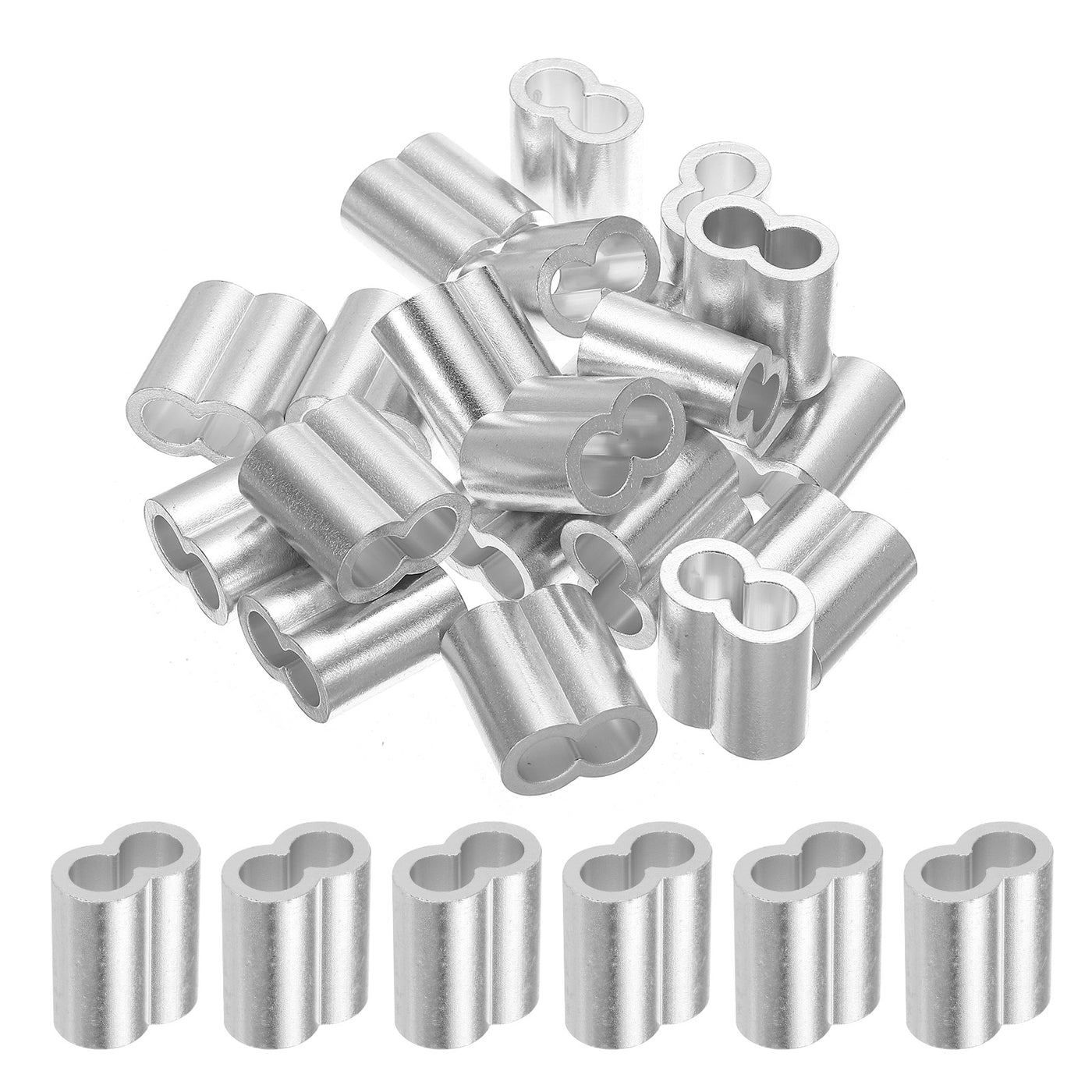 uxcell Uxcell 3/8" 10mm Aluminum Crimping Loop Sleeve Double Ferrule, Silver 20pcs