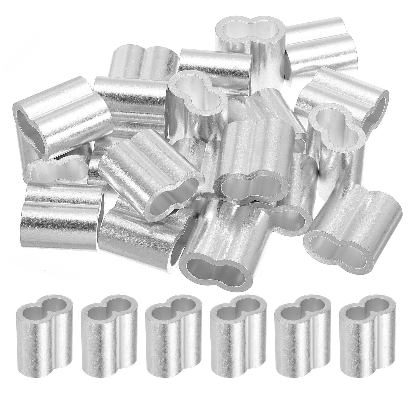 uxcell Uxcell 15/32" 12mm Aluminum Crimping Loop Sleeve Double Ferrule, Silver 20pcs