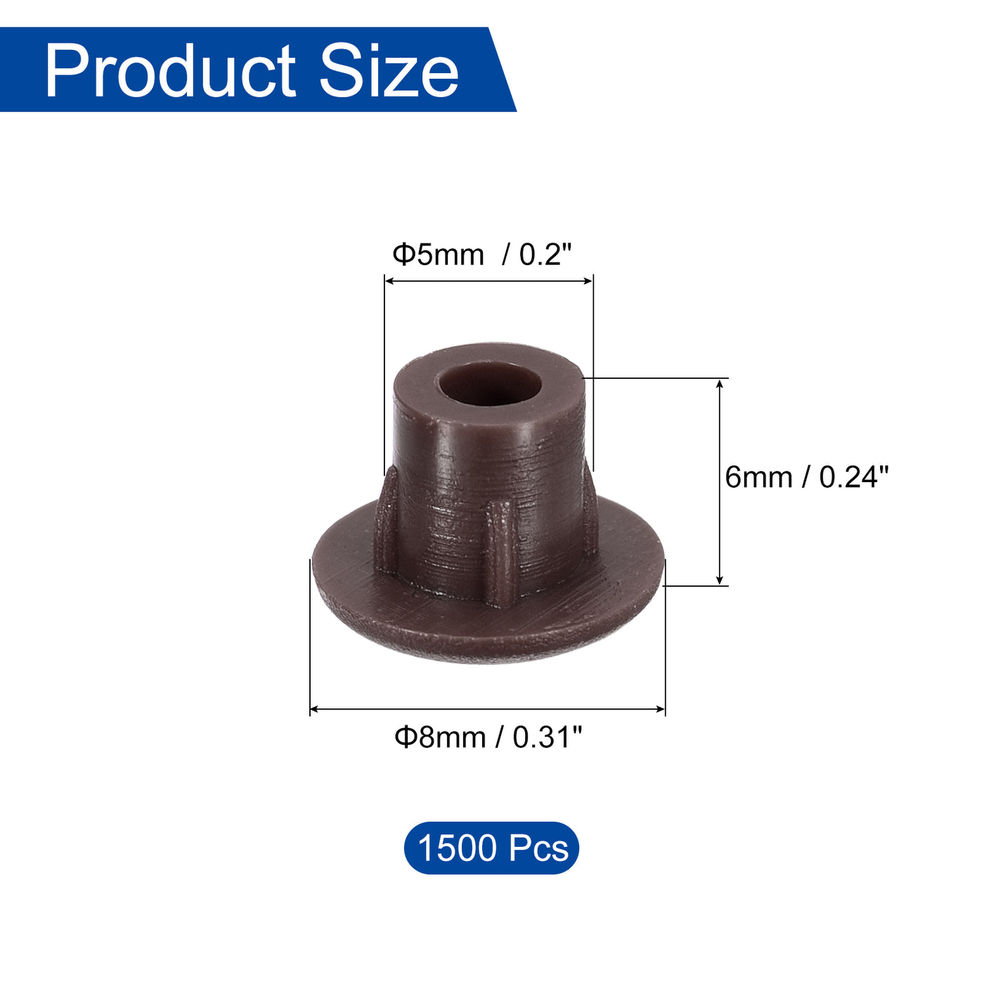 uxcell Uxcell 1500Pcs Screw Hole Plugs, 5mm(3/16") Dia Plastic Round Button Plugs Snap in Locking Hole Covers Flush Type Caps for Furniture Cabinet, Dark Brown