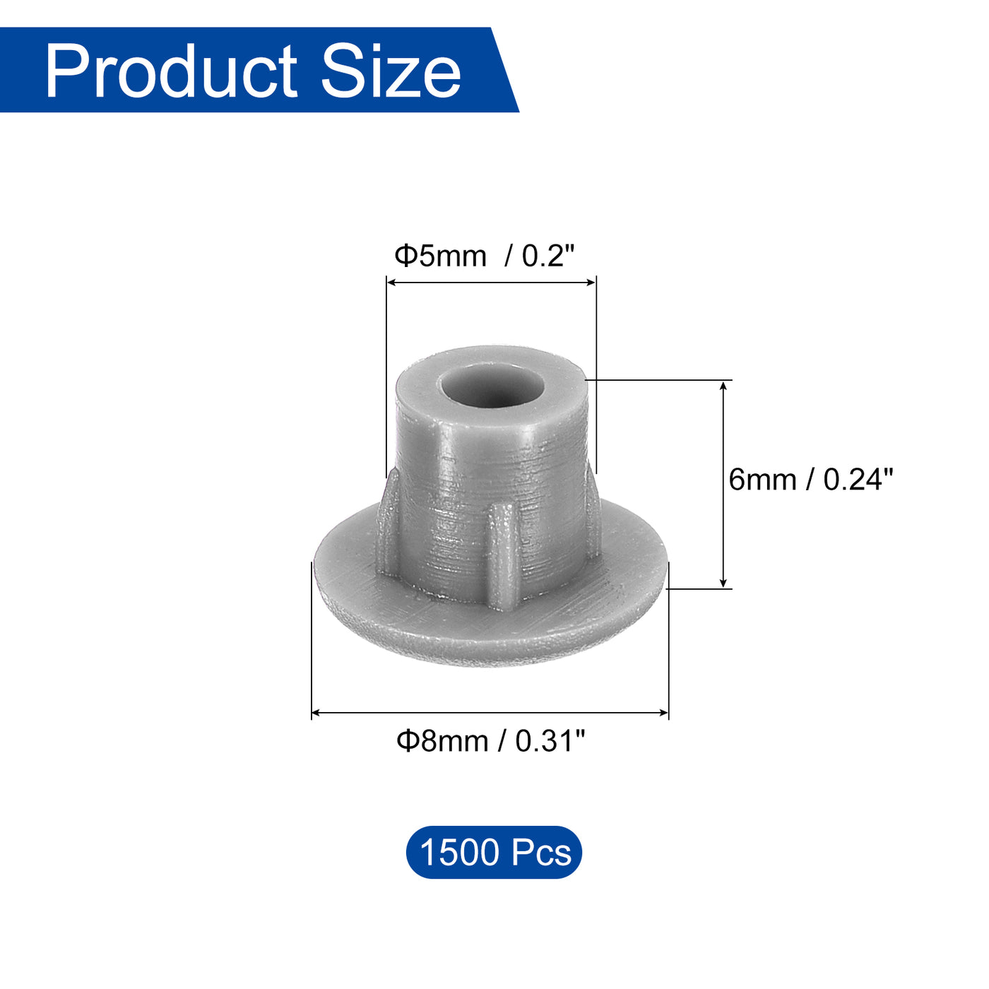 uxcell Uxcell 1500Pcs Screw Hole Plugs, 5mm(3/16") Dia Plastic Round Button Plugs Snap in Locking Hole Covers Flush Type Caps for Furniture Cabinet, Light Grey