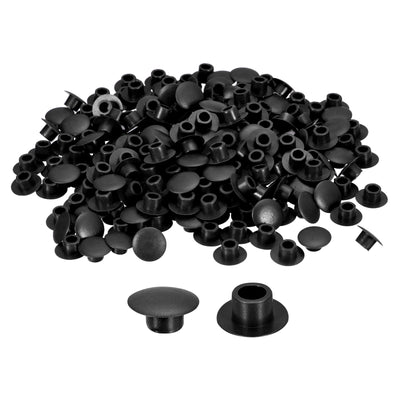 Harfington Uxcell 200Pcs Screw Hole Plugs, 6mm(1/4") Dia Plastic Round Button Plugs Snap in Locking Hole Covers Flush Type Caps for Furniture Cabinet, Black