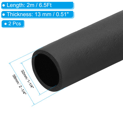 Harfington 2Pcs 1 - 1/4"(32mm) ID x 6.5Ft Pipe Insulation Foam Tube