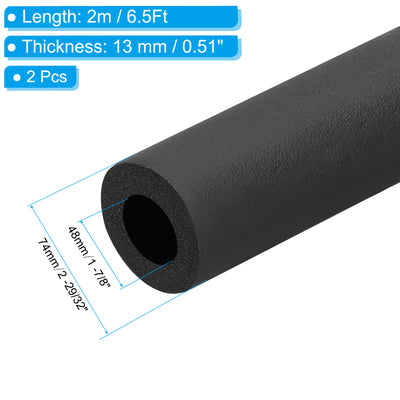 Harfington 2Pcs 1-7/8"(48mm) ID x 6.5Ft Pipe Insulation Foam Tube