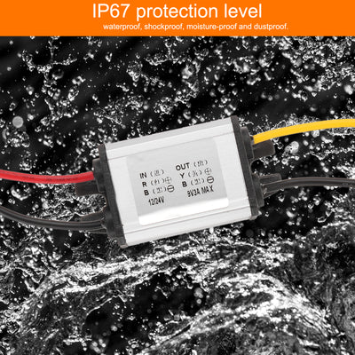 Harfington 2 Stücke DC 12V/24V auf DC 9V Spannungswandler 3A 27W Step-Down-Wandler Spannungsreduzierer IP67 Wasserdichter Transformator Netzteil Modul Netzadapter für Auto LKW Solaranlage
