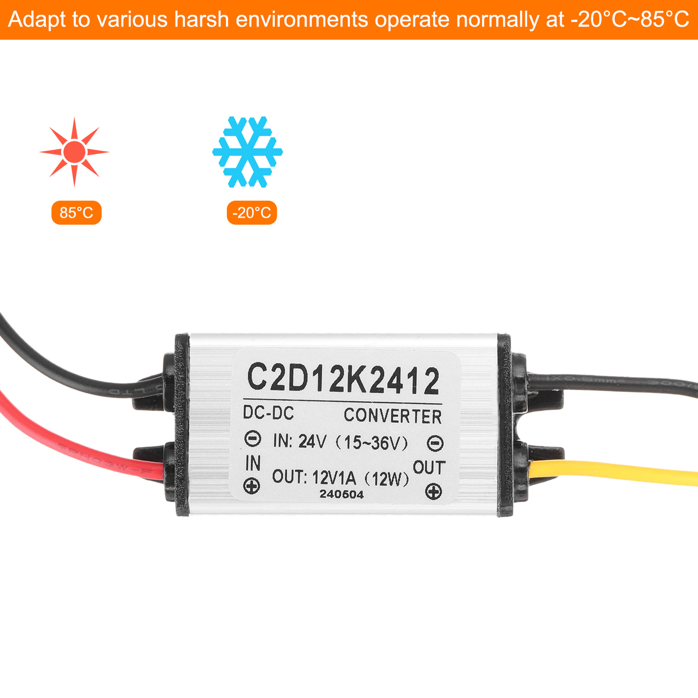 Harfington DC 24V to DC 12V Power Converter 1A 12W Voltage Step Down IP68 Power Supply