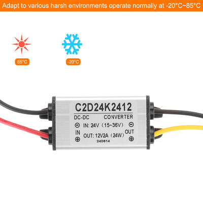 Harfington DC 24V zu DC 12V Spannungswandler 2A 24W Step-Down-Wandler Spannungsreduzierer IP68 Wasserdichter Transformator Netzteilmodul Netzadapter für Auto LKW Solaranlage