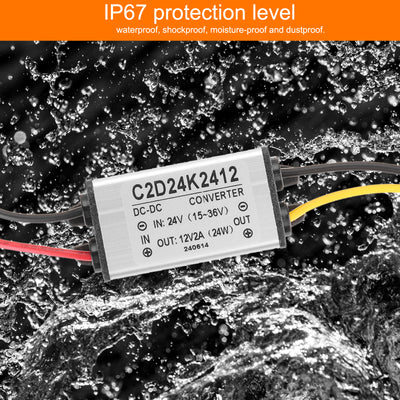 Harfington DC 24V zu DC 12V Spannungswandler 2A 24W Step-Down-Wandler Spannungsreduzierer IP68 Wasserdichter Transformator Netzteilmodul Netzadapter für Auto LKW Solaranlage