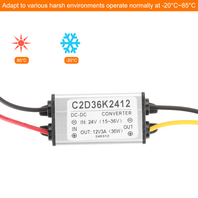 Harfington DC 24V zu DC 12V Spannungswandler 3A 36W Step-Down-Wandler Spannungsreduzierer IP68 Wasserdichter Transformator Netzteilmodul Netzadapter für Auto LKW Solaranlage