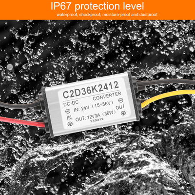 Harfington DC 24V zu DC 12V Spannungswandler 3A 36W Step-Down-Wandler Spannungsreduzierer IP68 Wasserdichter Transformator Netzteilmodul Netzadapter für Auto LKW Solaranlage