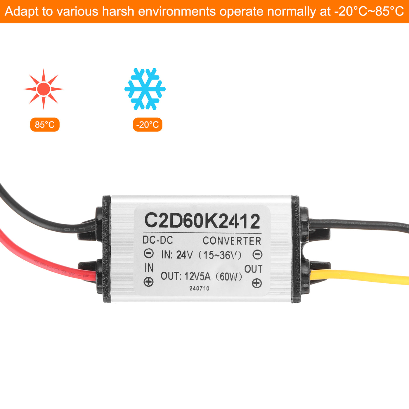 Harfington DC 24V to DC 12V Power Converter 5A 60W Voltage Step Down IP68 Power Supply