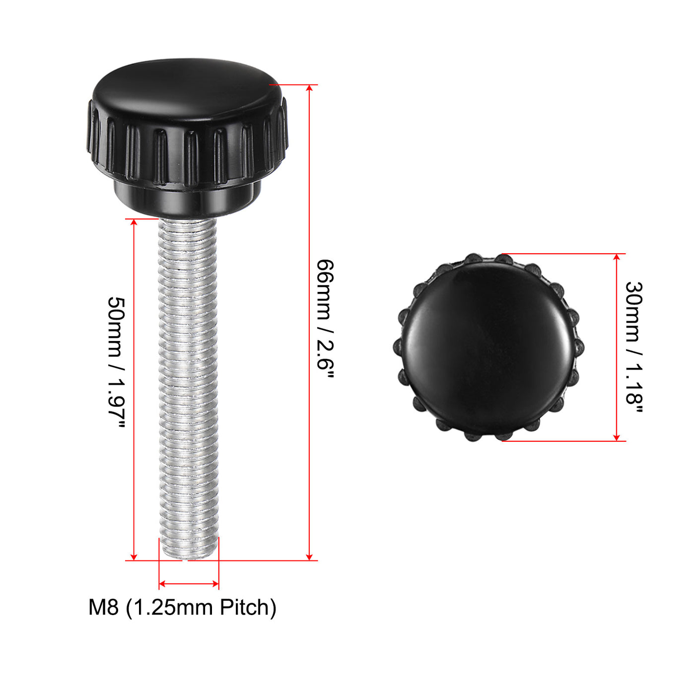 uxcell Uxcell 8pcs Knurled Clamping Knobs M8 x 50mm Zinc Plated Carbon Steel Thread 30mm Head